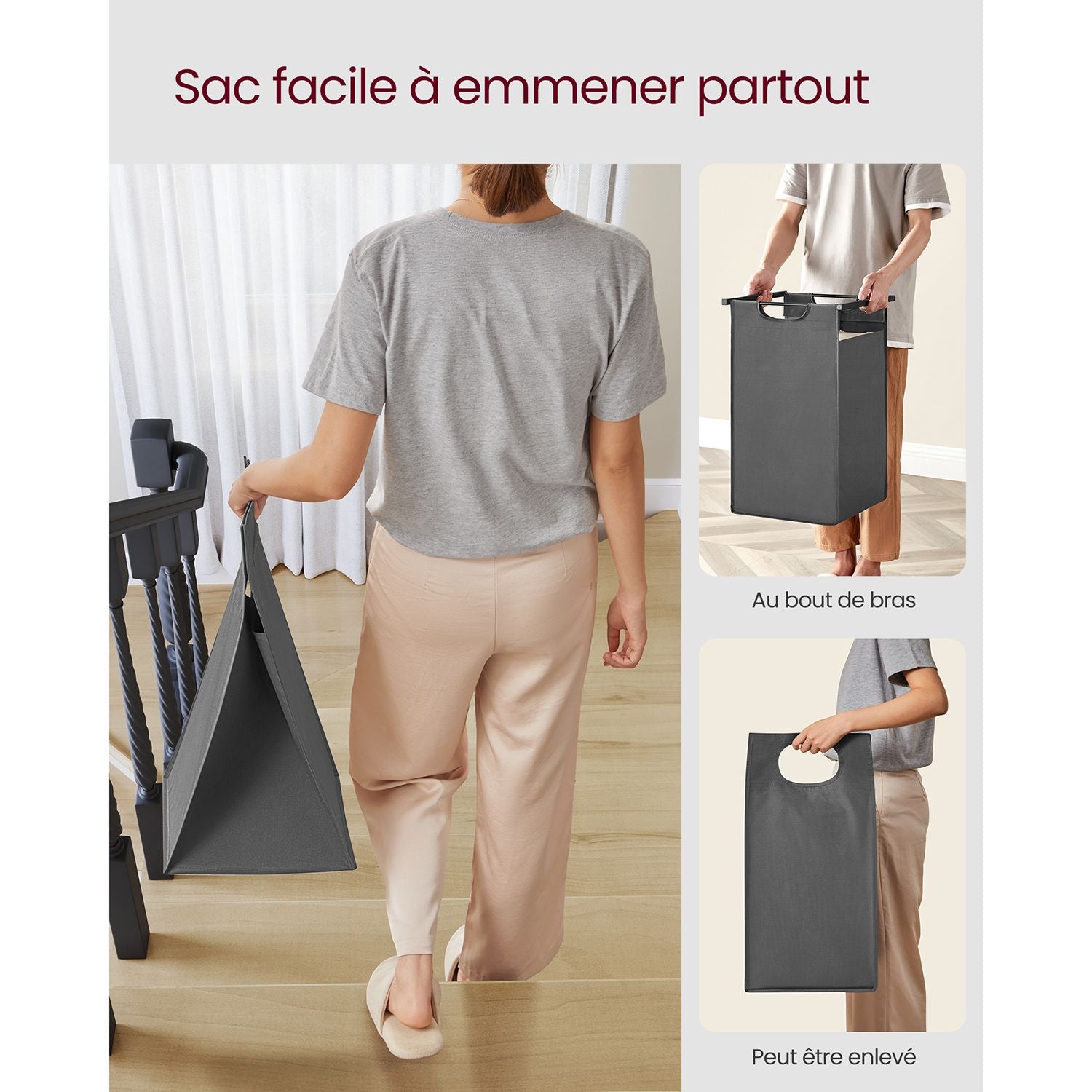 Panier à Linge, 2 x 46L, Corbeille à Linge, 2 Étagères, Meuble Panier à Linge, 2 Sacs Amovibles Cadre en Métal, Noir Gris, VASAGLE, 10