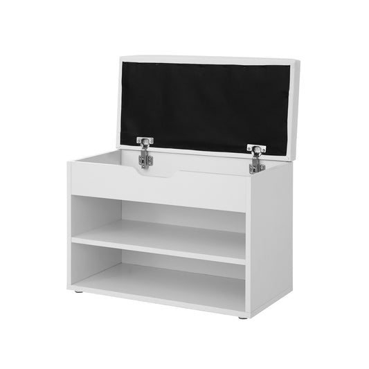 Banc a Chaussure, avec coussin, Banc d'entrée avec Rangement, 2 étagères et 1 grand compartiment, Blanc mat, VASAGLE, 3