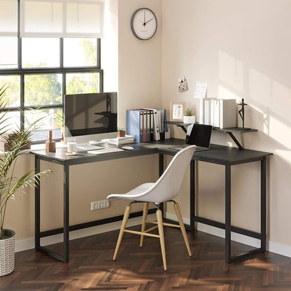 Bureau d'Angle, Bureau Ordinateur, Bureau PC, Bureau Informatique, avec étagère, Cadre en Métal, Noir, Vasagle, 1