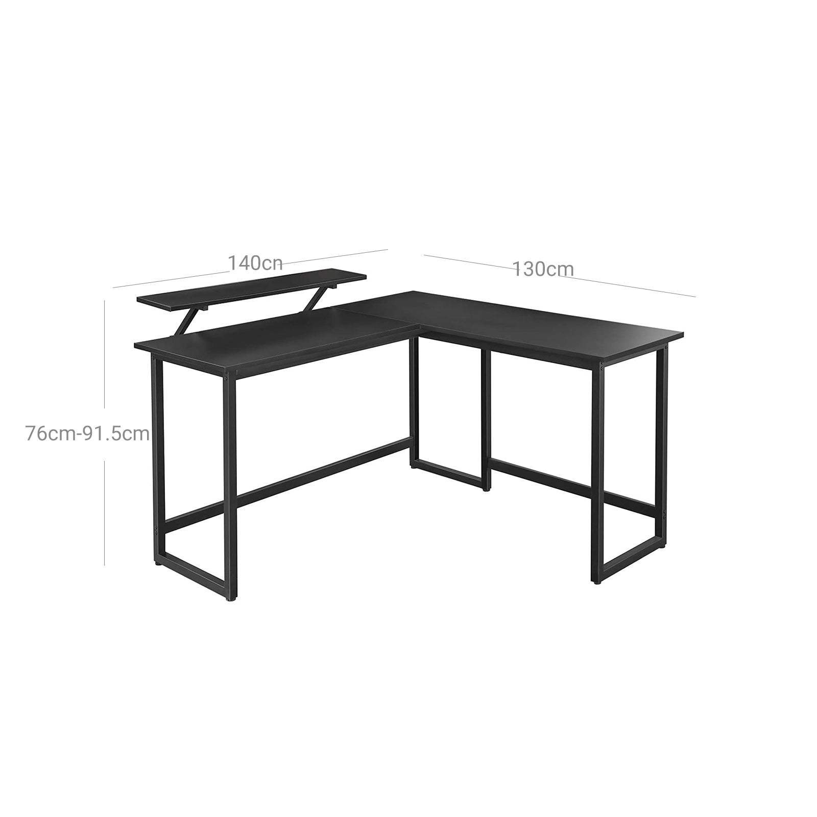 Bureau d'Angle, Bureau Ordinateur, Bureau PC, Bureau Informatique, avec étagère, Cadre en Métal, Noir, Vasagle, 1