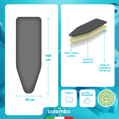 Colombo Perlate XL - Housse de Table à Repasser, Housse de Table a Repasser 140x55 cm, Housse 3 Épaisseurs