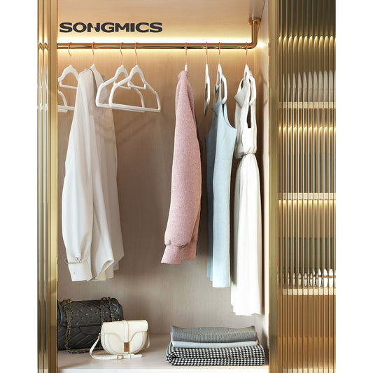 Cintres, Lot de 50, Cintre Pantalon,  43,5 cm, Cintre Velours, Barre À Cravate, Blanc et Rose Gold, SONGMICS, 2