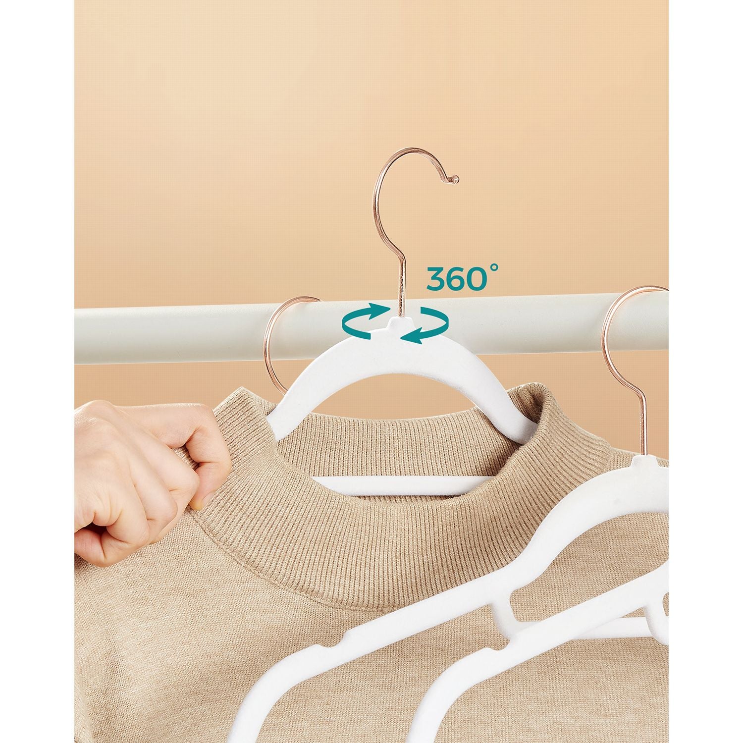 Cintres, Lot de 50, Cintre Pantalon,  43,5 cm, Cintre Velours, Barre À Cravate, Blanc et Rose Gold, SONGMICS, 6