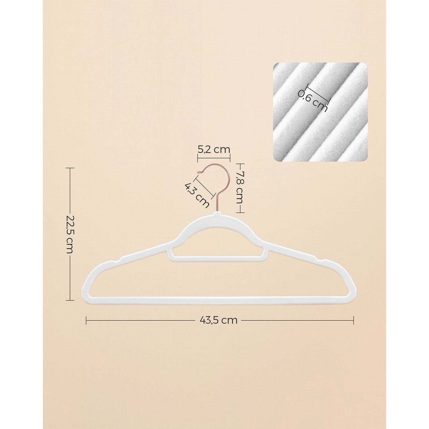 Cintres, Lot de 50, Cintre Pantalon,  43,5 cm, Cintre Velours, Barre À Cravate, Blanc et Rose Gold, SONGMICS, 7