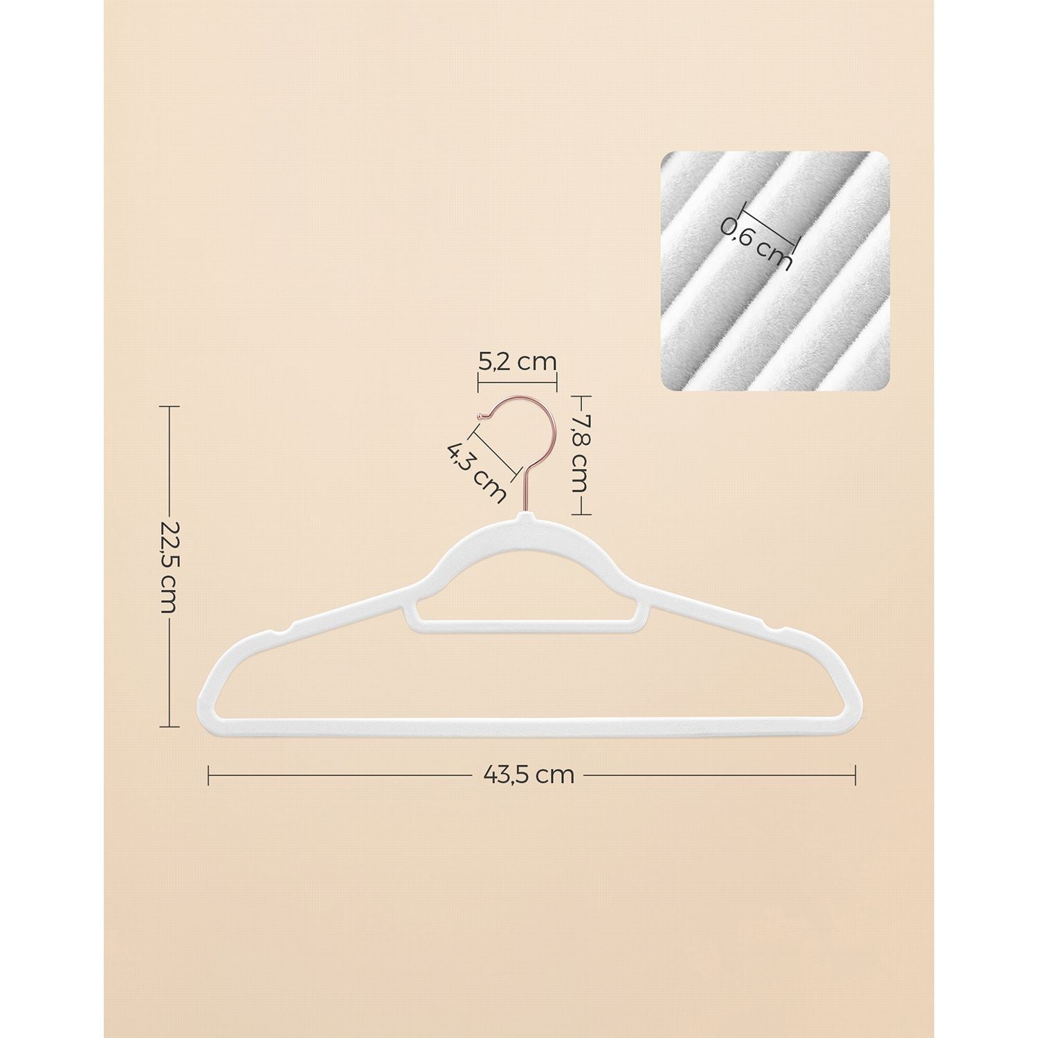 Cintres, Lot de 50, Cintre Pantalon,  43,5 cm, Cintre Velours, Barre À Cravate, Blanc et Rose Gold, SONGMICS, 7