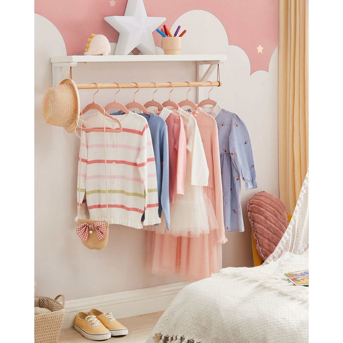 Cintre Enfant, Lot de 50, Cintres Bébé, en Velours, avec Crochets Pivotants à 360° en Rose Gold, Rose, SONGMICS, 3