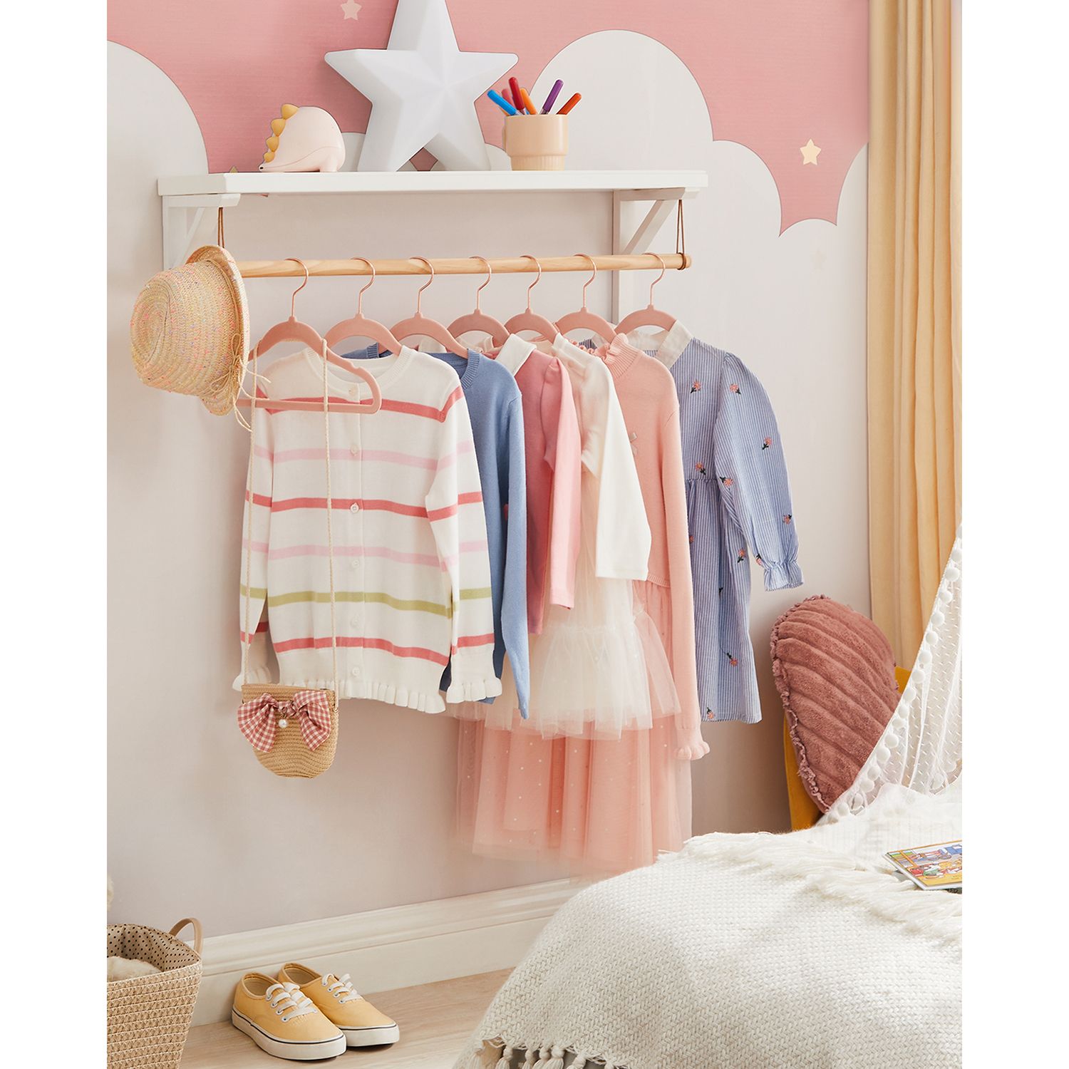 Cintre Enfant, Lot de 50, Cintres Bébé, en Velours, avec Crochets Pivotants à 360° en Rose Gold, Rose, SONGMICS, 3