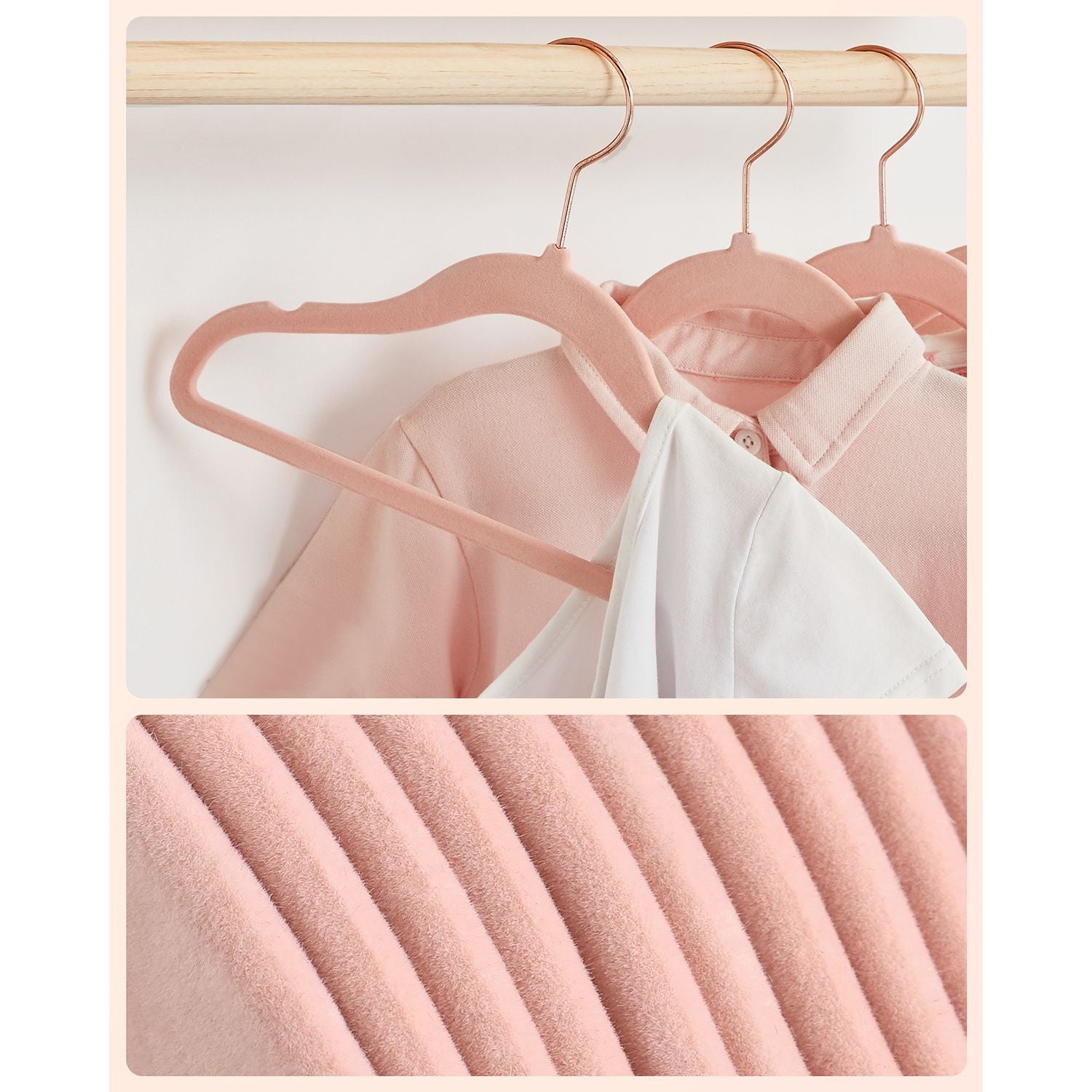 Cintre Enfant, Lot de 50, Cintres Bébé, en Velours, avec Crochets Pivotants à 360° en Rose Gold, Rose, SONGMICS, 5