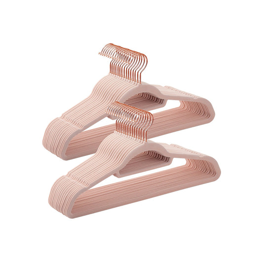 Cintres, Lot de 30, Cintre Pantalon, 43,5 cm, Cintre Velours, Cintre Vetement, Rose Clair et Rose Gold, SONGMICS, 1