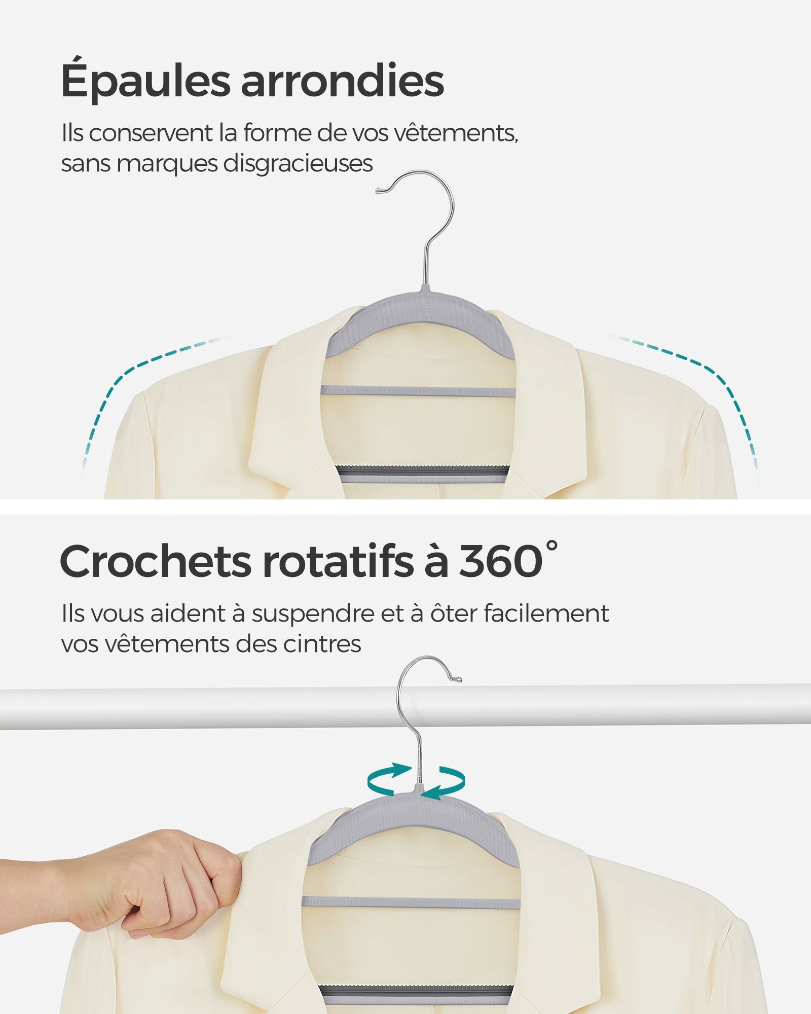Cintres, 30 pièces, Cintre Pantalon, Longueur 42 cm, Cintre Vetement, Gain de Place, Plastique, Gris, SONGMICS, 4