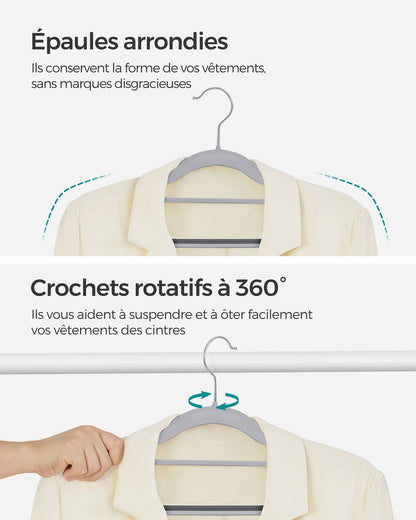 Cintres, 30 pièces, Cintre Pantalon, Longueur 42 cm, Cintre Vetement, Gain de Place, Plastique, Gris, SONGMICS, 4