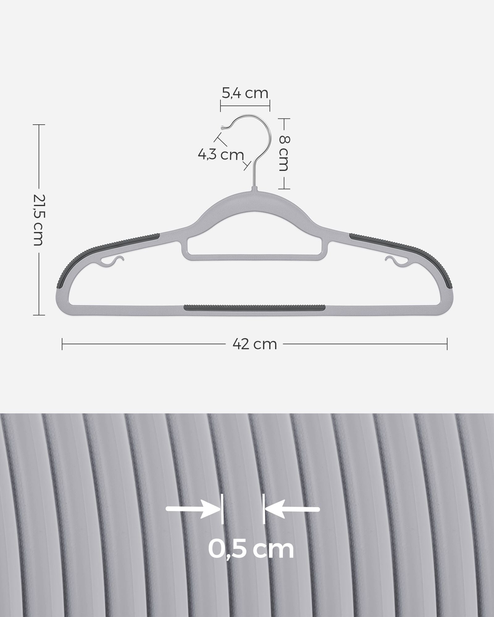 Cintres, 30 pièces, Cintre Pantalon, Longueur 42 cm, Cintre Vetement, Gain de Place, Plastique, Gris, SONGMICS, 6