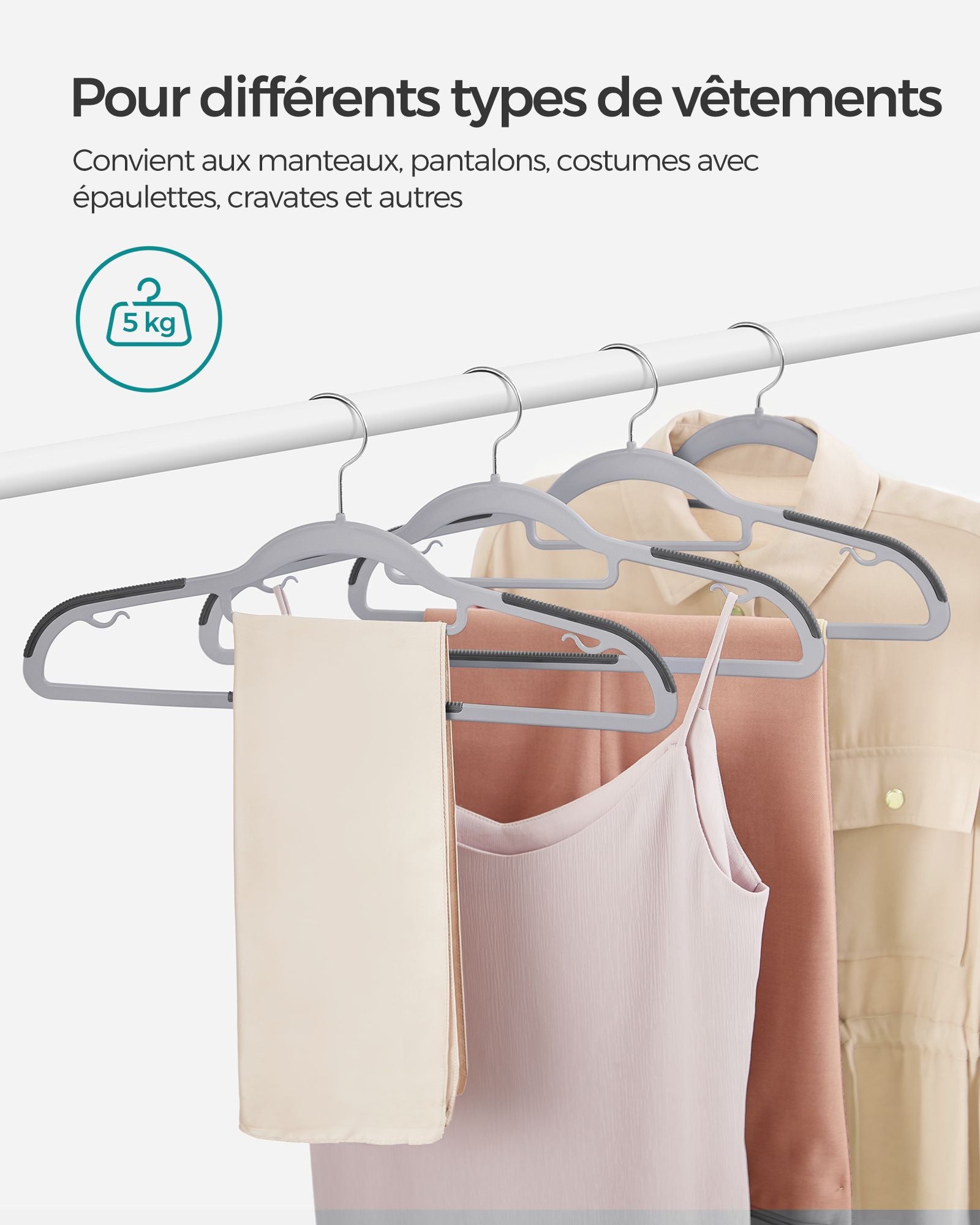 Cintres, 30 pièces, Cintre Pantalon, Longueur 42 cm, Cintre Vetement, Gain de Place, Plastique, Gris, SONGMICS, 7