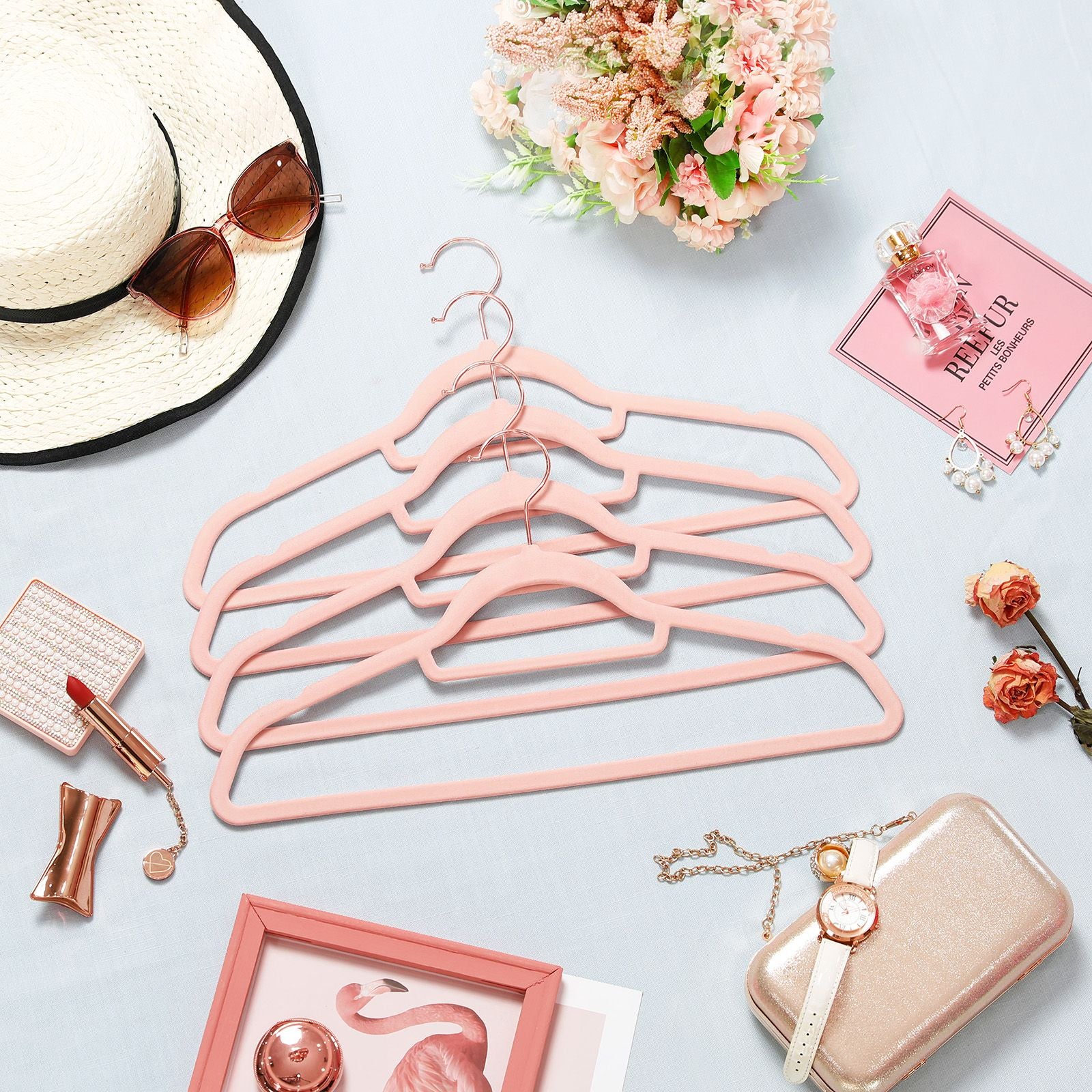 Cintres, Lot de 30, Cintre Pantalon, 43,5 cm, Cintre Velours, Cintre Vetement, Rose Clair et Rose Gold, SONGMICS, 7