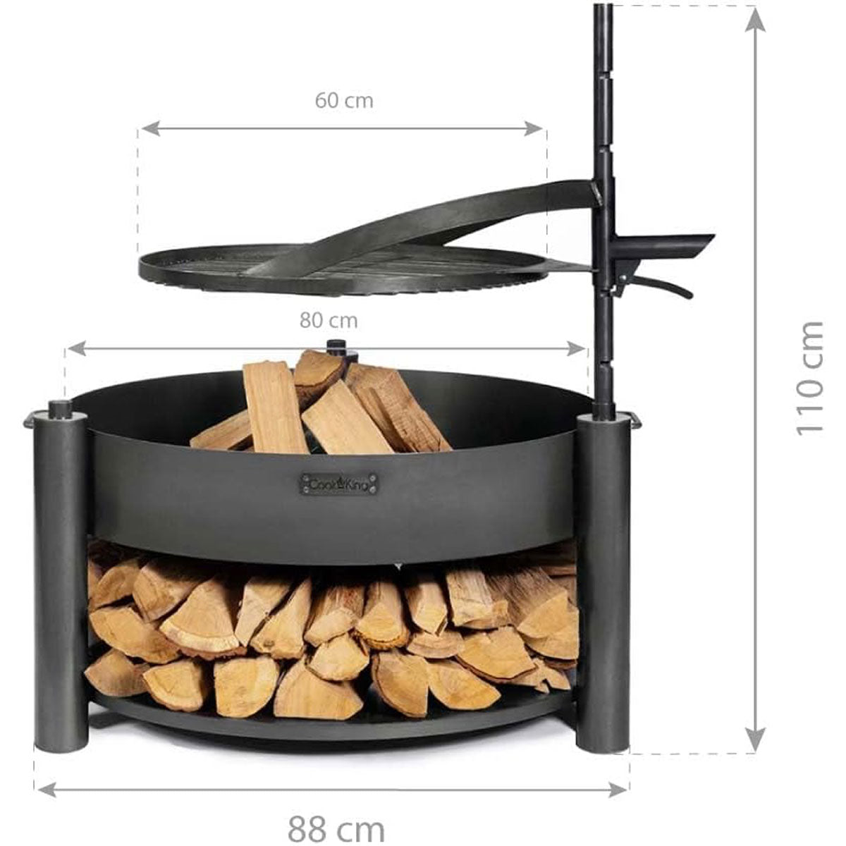 Braséro de jardin avec grille multifonctionnel «MONTANA X» de la grille 60 cm, Cook King, 7