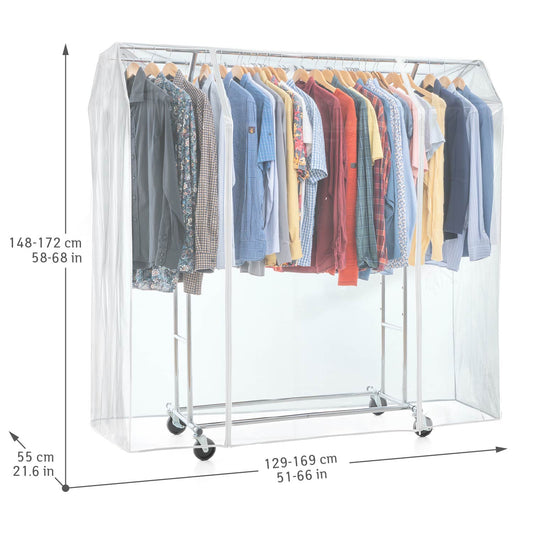 Portant Vêtement Solide avec Housse Imperméable, Charge 110 kg, sur roulettes, 2 tringles, Acier Chromé, Tatkraft Denver & Safe, 2