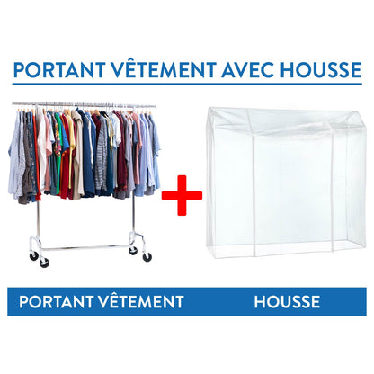 Portant Vêtement Solide, avec Housse Imperméable, sur Roulettes, Charge 130 kg, Réglable, Acier Chromé, Tatkraft Didrik & Schild, 3
