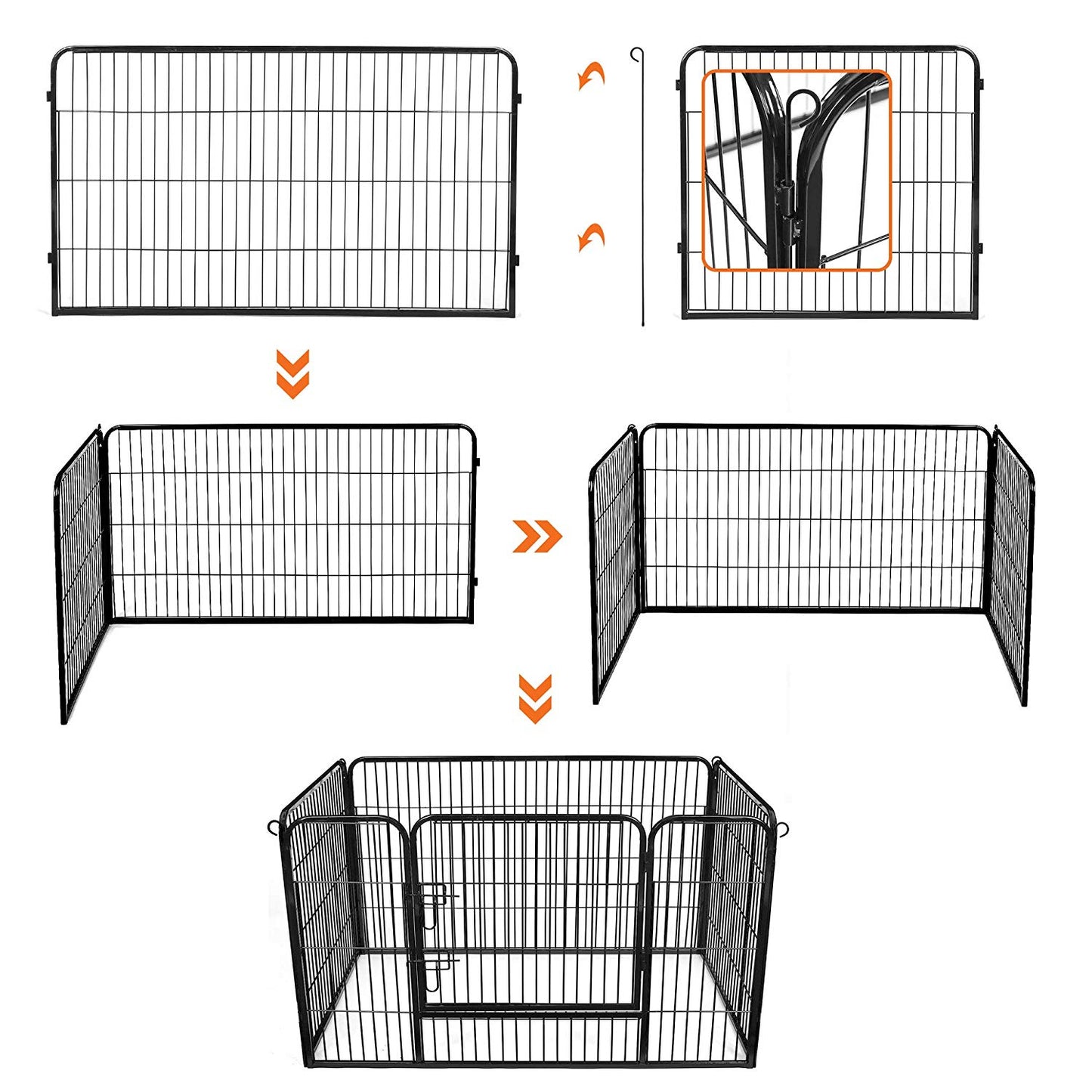 Parc pour Chien, Parc Chiot, Cage pour Chien, Caisse Chien, Porte à double verrouillage, 2 verrous, Noir, Feandrea, 2