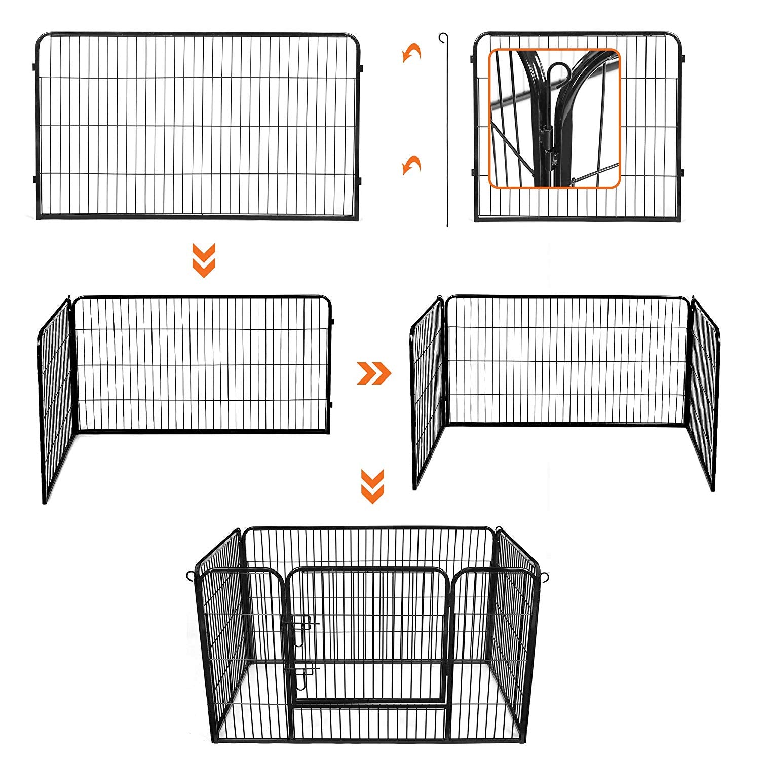 Parc pour Chien, Parc Chiot, Cage pour Chien, Caisse Chien, Porte à double verrouillage, 2 verrous, Noir, Feandrea, 2