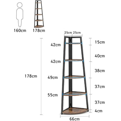 Étagère d'angle de 176 cm de Haut, Étagère d'angle Rustique à 5 Niveaux, Bibliothèque D'angle, Marron, Tribesigns, 7