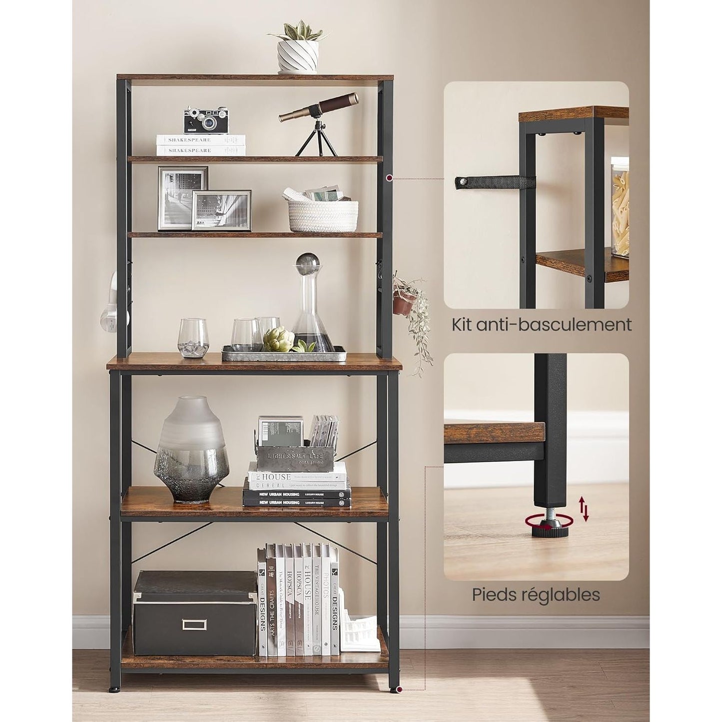 Etagere Cuisine, Etagere Micro Onde, 6 Etageres, VASAGLE, 6