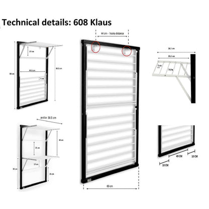 Accessoires de salle de bains KLAUS, Etendoir Mural, Étendoir à linge Mural, Sechoir Mural, ARIT KLAUS Noir