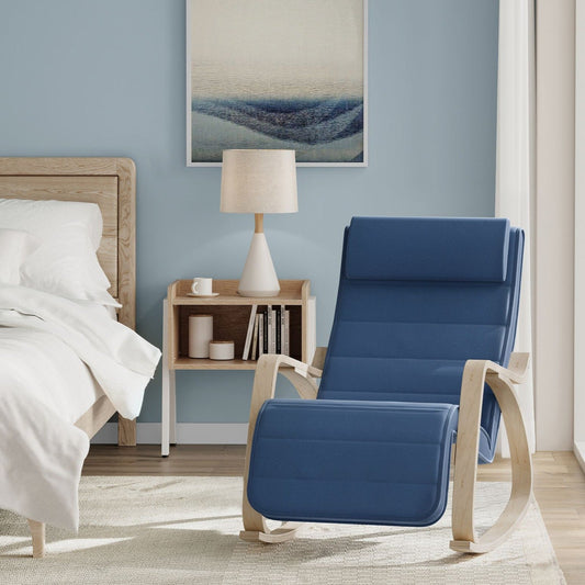 Fauteuil à Bascule, avec Accoudoirs en Bois, Chaise Berçante, Bleu Minuit et Couleur Boisée, SONGMICS, 1