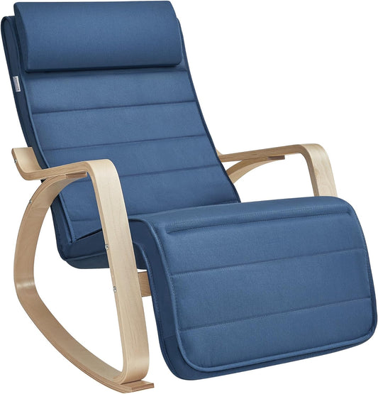 Fauteuil à Bascule, avec Accoudoirs en Bois, Chaise Berçante, Bleu Minuit et Couleur Boisée, SONGMICS, 2
