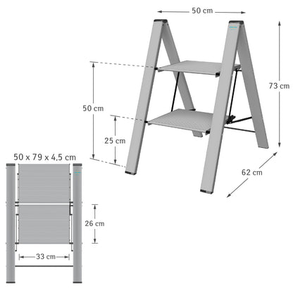Escabeau 2 Marches, Escabeau Pliable, Petit Escabeau, Marchepieds en Aluminium, Colombo Leonardo 2