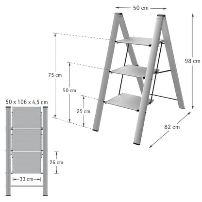 Escabeau 3 Marches, Petit Escabeau Pliable, Marchepieds en aluminium, 3 marches, Colombo Leonardo 3