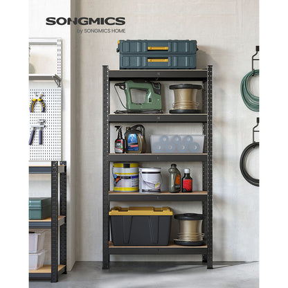 Etagere metal, 5 Niveaux, 30 x 75 x 150 cm, Etagere charge lourde, Capacité 650 kg, Noir, Songmics, 3