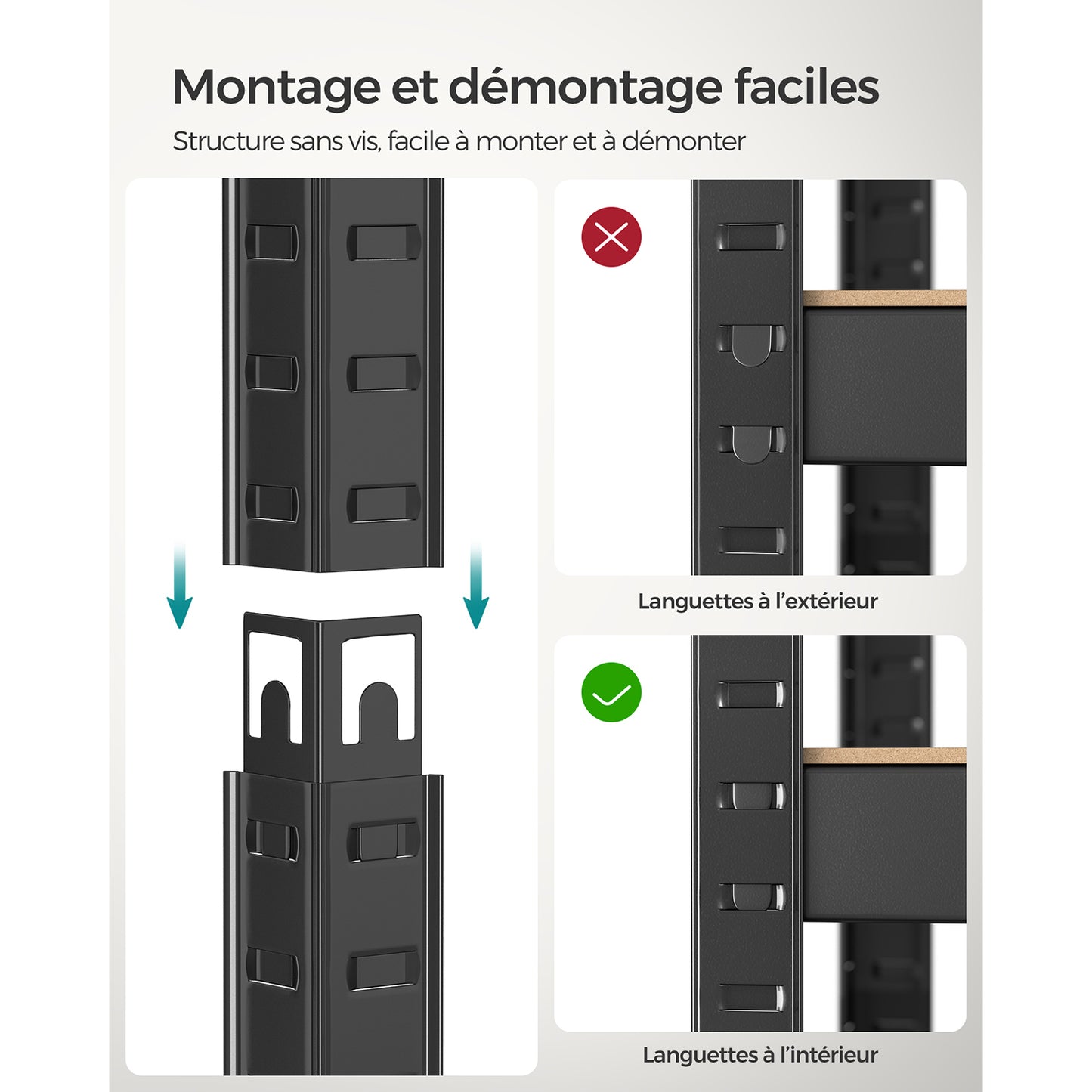 Etagere metal, 5 Niveaux, 30 x 75 x 150 cm, Etagere charge lourde, Capacité 650 kg, Noir, Songmics, 6