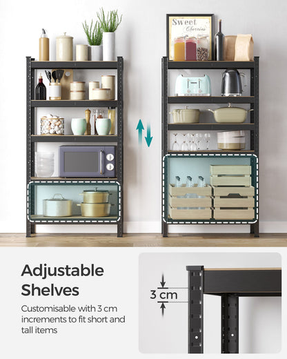 Étagère, Lot de 2, Etagere metal, 5 Niveaux, 30x75x150cm, Etagere charge lourde, Capacité 650kg, Noir, Songmics, 6