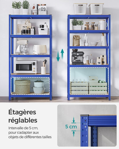 Étagère rangement, Lot de 2, Etagere charge lourde, Capacité 875 kg, 5 Niveaux, 40x90x180 cm, Etagere metal, Bleu, Songmics, 5