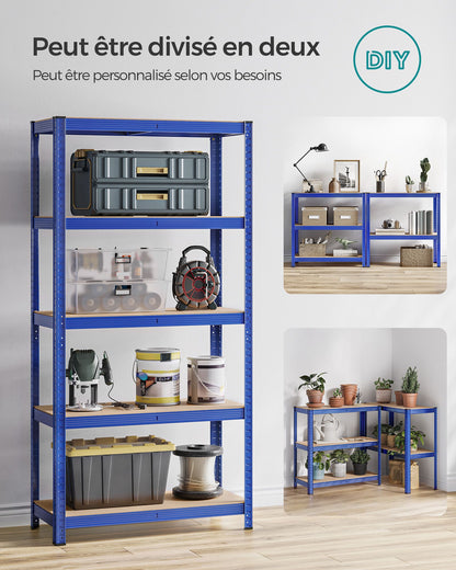 Étagère rangement, Lot de 2, Etagere charge lourde, Capacité 875 kg, 5 Niveaux, 40x90x180 cm, Etagere metal, Bleu, Songmics, 7