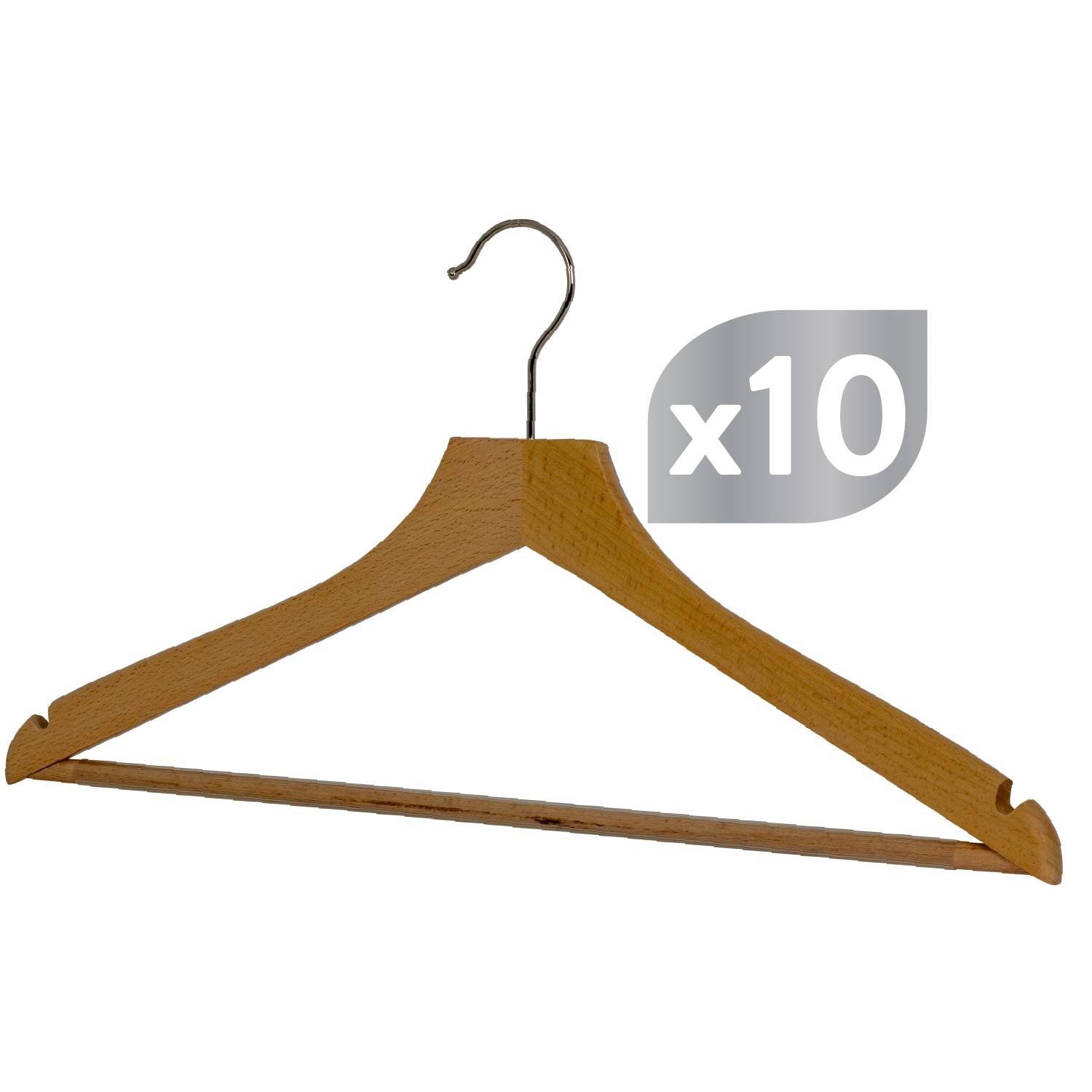 Cintre en bois, 10 PCs, Cintres, avec encoche pour jupe, Cintre pantalon, Large 42cm, Hêtre naturel, MAWA Profi RE RFS, 4