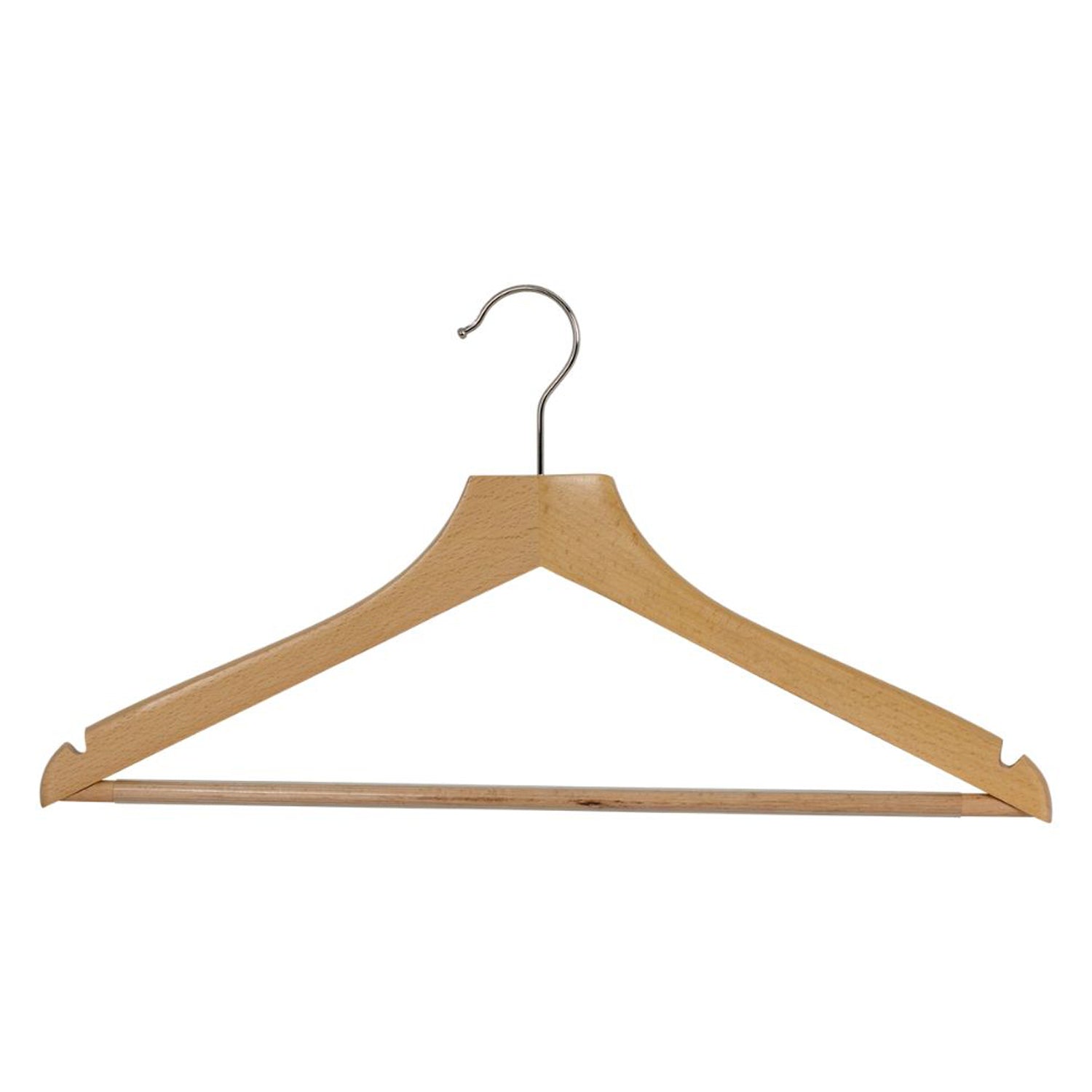 Cintre en bois, 10 PCs, Cintres, avec encoche pour jupe, Cintre pantalon, Large 42cm, Hêtre naturel, MAWA Profi RE RFS, 2