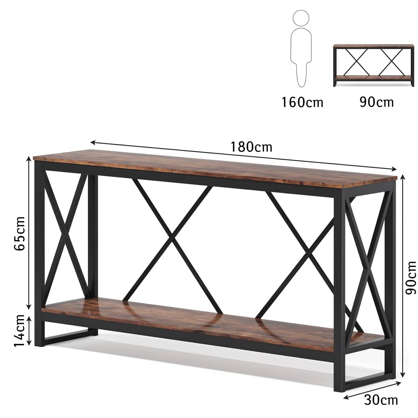 Console Table, Table d'Entrée en Bois à 2 Niveau, Table de Couloir pour Chambre, Salon, Marron, Tribesigns, 6