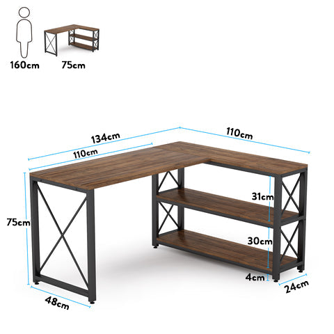 Bureau d'angle en Forme L, Bureau Informatique, 2 Etagères Rangements, bureau d'angle, Tribesigns, 1