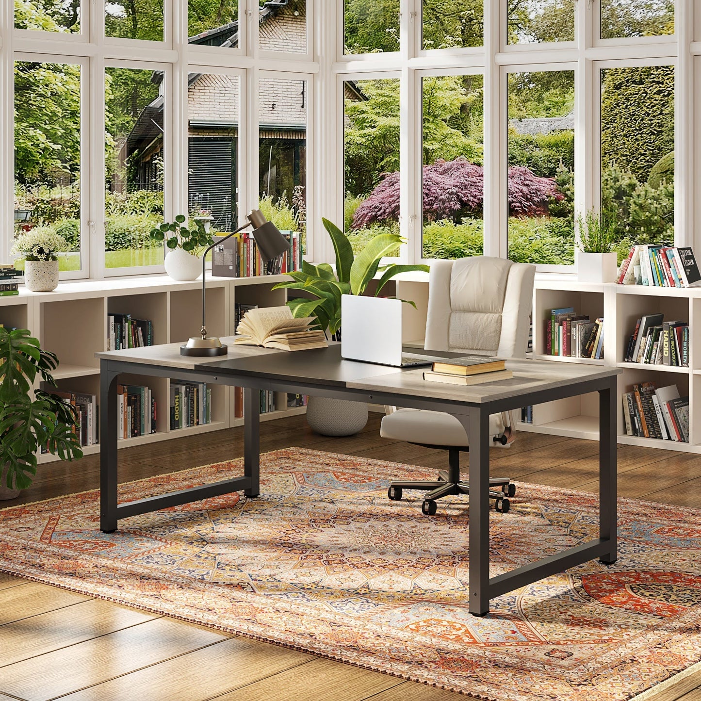 Bureau Ordinateur, 180 x 80 x 75 cm, Bureau informatique, Table de Réunion, Gris Noir, Tribesigns, 1