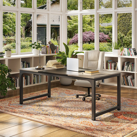 Bureau Ordinateur, 180 x 80 x 75 cm, Bureau informatique, Table de Réunion, Gris Noir, Tribesigns, 1
