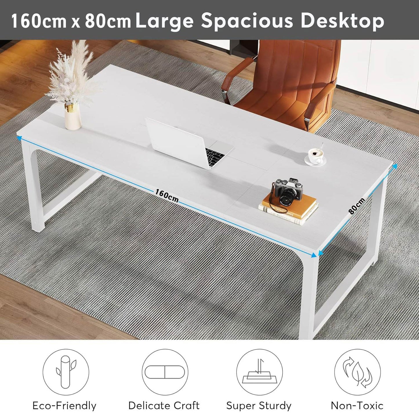 Bureau Ordinateur, Table de Bureau, Bureau pour Ordinateur, Table Ordinateur, Bureau d'ordinateur, Blanc, Tribesigns, 2