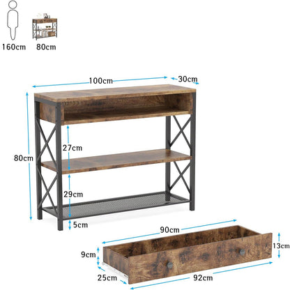 Table Console Tiroir Meubles, Table d'Entrée avec 2 Étagères, Table de Couloir pour Chambre, Salon, Tribesigns, 7