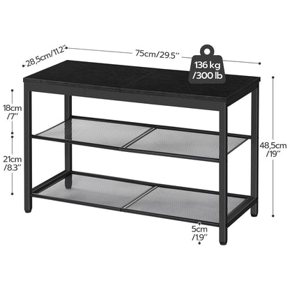 Étagère à chaussures, 3 Niveaux, Banc à Chaussures, avec 2 étagères en maille, Étagère étroite, Étagère en métal, Noir, HOOBRO, 4