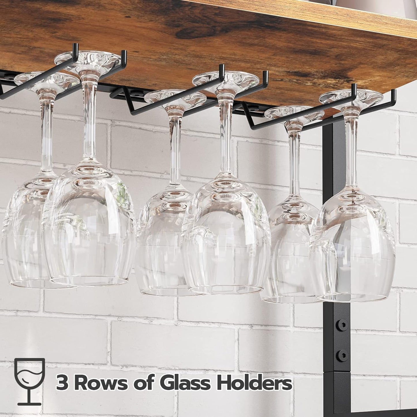 Étagère à vin, 16 Bouteilles, Porte Bouteille vin, avec Support de Table et gobelet, 5 Niveaux, Marron Noir, HOOBRO, 3