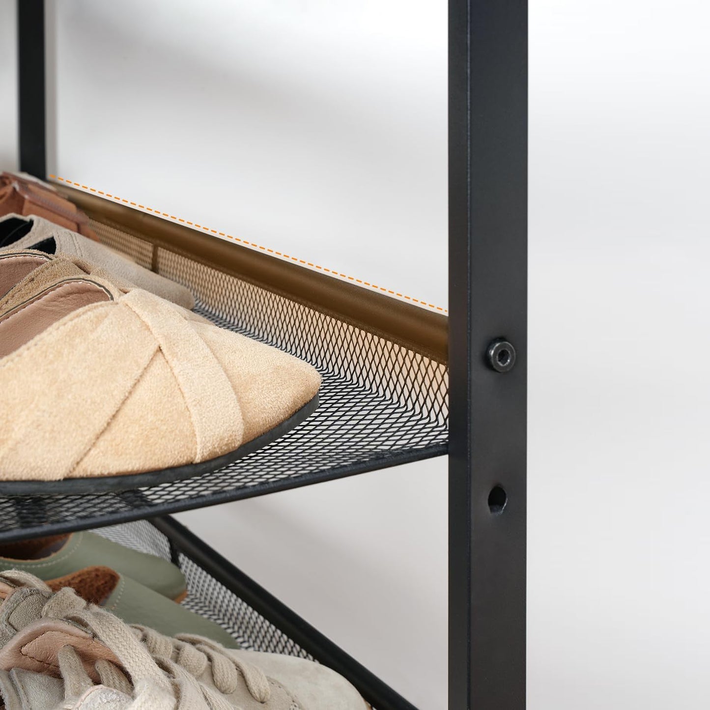 Étagère à Chaussures, 5 Niveaux, Étagère en métal, 4 Étagère réglable, pour 16 à 20 Paires, Étagère étroite, Marron Noir, HOOBRO, 7