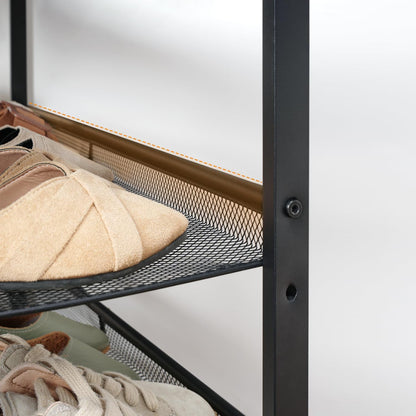 Étagère à Chaussures, 5 Niveaux, Étagère en métal, 4 Étagère réglable, pour 16 à 20 Paires, Étagère étroite, Marron Noir, HOOBRO, 7