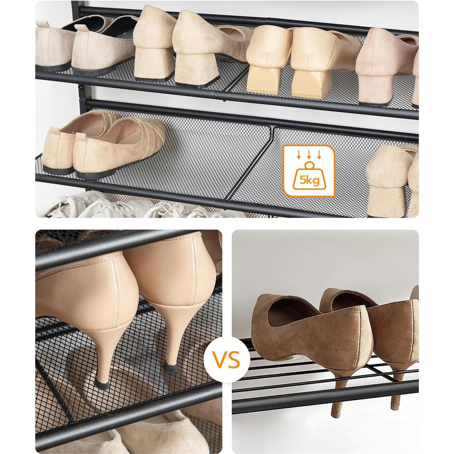 Étagère à Chaussures, 5 Niveaux, Étagère en métal, 4 Étagère réglable, pour 16 à 20 Paires, Étagère étroite, Marron Noir, HOOBRO, 4