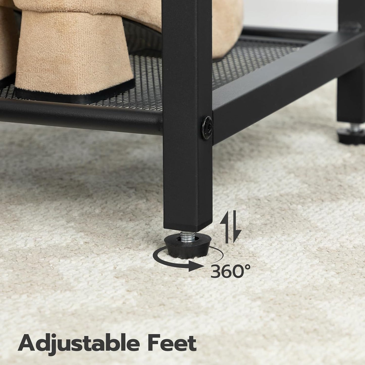 Étagère à chaussures, 3 Niveaux, Banc à Chaussures, avec 2 étagères en maille, Étagère étroite, Étagère en métal, Noir Brun, HOOBRO, 5