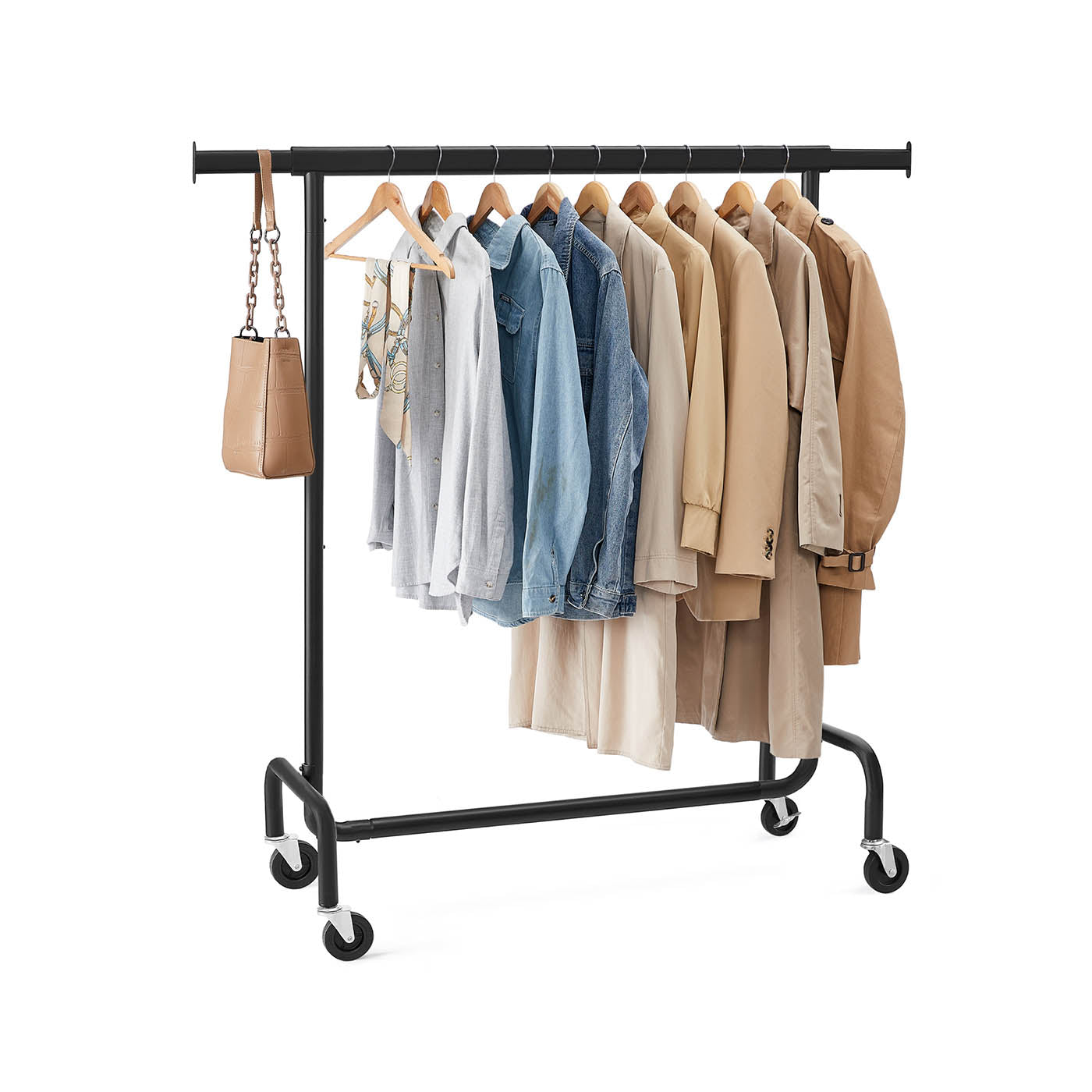 Portant Vêtement Solide, Charge 130 kg, avec Roulettes, Tringle Extensible pour Charge Lourde, Métal, Noir, SONGMICS, 7